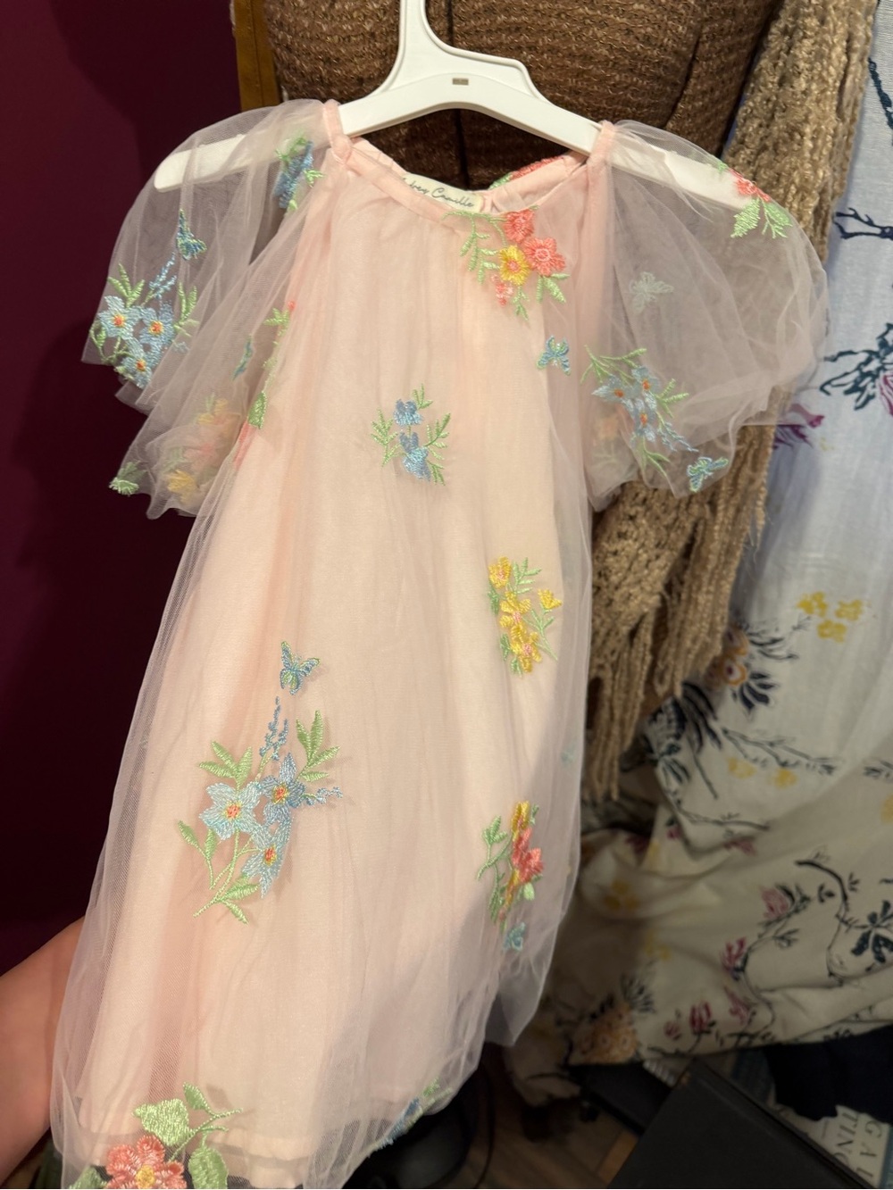 Girls Pink Embroidered Tulle Party Dress - Picture 8 of 8